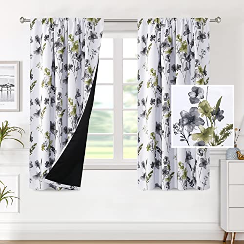H.VERSAILTEX 100% Blackout Curtains 63 Inches for Kitchen, Grey/Olive - color: Grey/Olive, size: 52"W x 63"L (Pack of 2)