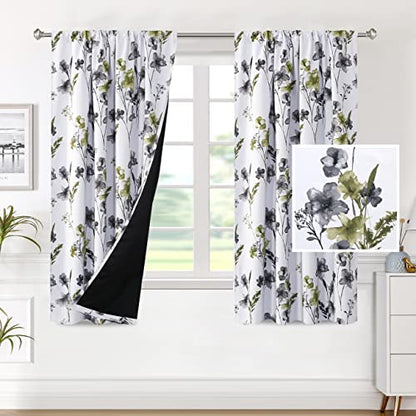 H.VERSAILTEX 100% Blackout Curtains 63 Inches for Kitchen, Grey/Olive - color: Grey/Olive, size: 52"W x 63"L (Pack of 2)