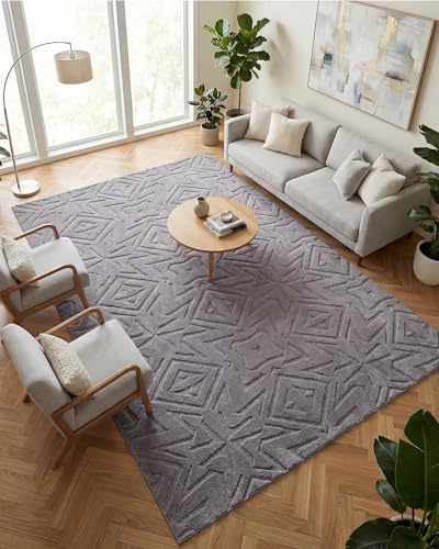 Carvapet 5x7 Area Rug Dark Gray Geometric Washable High Low Pile Carpet - color: Geometric Dark Gray, size: 5' x 7' Rectangular