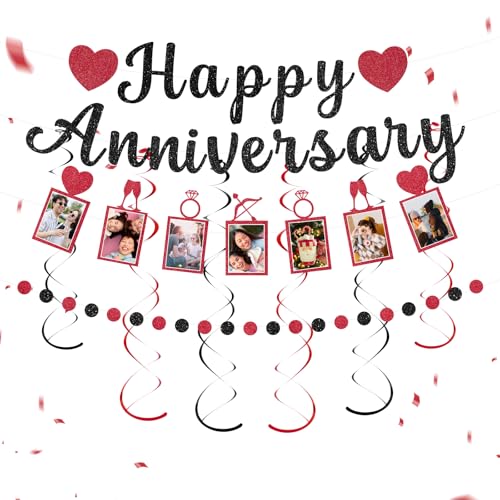 Happy Anniversary Decorations Black Red Party Decoration Set