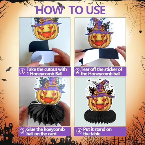 9 Pack Halloween Party Decorations Honeycomb Centerpiece,Halloween Table Toppers Halloween Table Centerpieces for Halloween Birthday Party Decor - style: C-Halloween Centerpiece 01