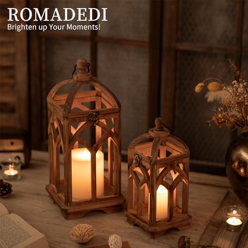Romadedi Farmhouse Wood Candle Lantern Decorative 12"/16", Set of 2, Brown - color: Brown