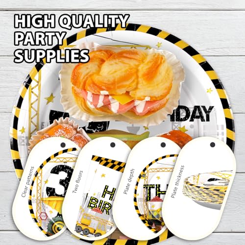 96 Pcs Construction 3rd Birthday Dump Truck Party Supplies, Serves 24 - style: White Construction 3rd Kit