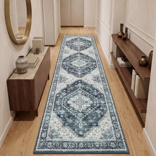 Garvee Navy Blue Boho Washable 2x6 Runner Rug for Kitchen Hallways Entryway - color: Navy Blue, size: 2' x 6' (Rectangular)