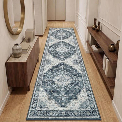 Garvee Navy Blue Boho Washable 2x6 Runner Rug for Kitchen Hallways Entryway - color: Navy Blue, size: 2' x 6' (Rectangular)