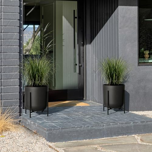 Veradek Mason Series Raised Lima Planter - Round Planter with Stand - color: Black, size: 15 inch