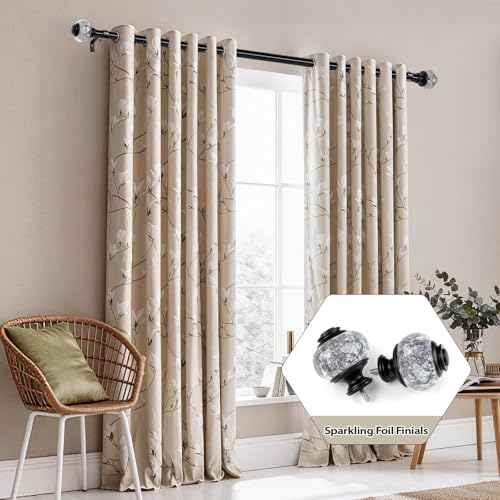 2 Pack Black Curtain Rods, 1 Inch Telescoping Drapery Rod 28 to 48 inch (2.3 to 4 ft), USFOOK Curtain Rods for Windows, Silver Translucent Finials - color: Black, size: 28-48"(2 Pack)