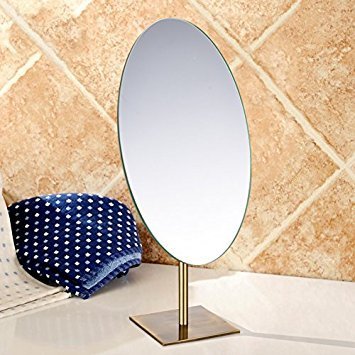 GURUN Large Oval 7"x12" Tabletop Vanity Mirror with Stand Makeup Brass - color: Antique Satin Brass