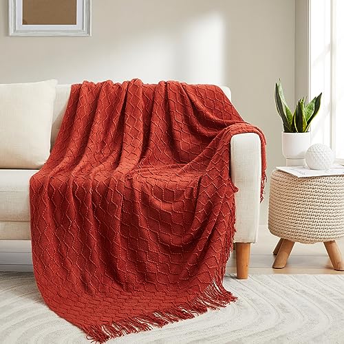 Acrylic Knitted Throw Blanket, 50 x 60 Inches, Rust - color: Rust