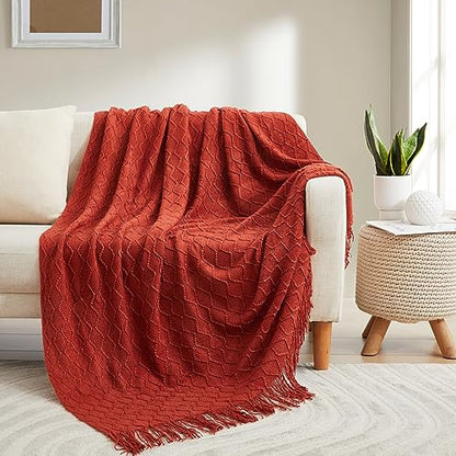 Acrylic Knitted Throw Blanket, 50 x 60 Inches, Rust - color: Rust