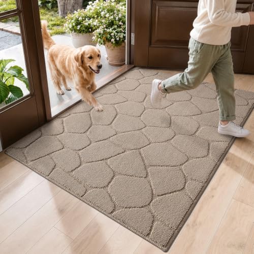 DEXI Front Door Mat Indoor Entrance, 3x5 Entryway Doormat, Pebble Beige - color: Pebble Beige, size: 36" X 60" (Rectangular)