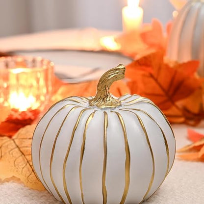 FESTGLOX Fall Pumpkin Decor, 2Pcs Resin Thanksgiving Fake Pumpkin Figurines - color: White-2pcs