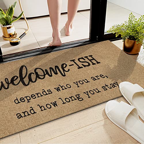 JJUUYOU Large Doormat for Hallway Welcome Mat for Front Door Outside Entryway Funny Welcome-ish Doormats 18"x47" Non Slip Rubber Backing Brown Low Profile Mats for Entry Patio Shoe Door mats - color: Welcome-ish-brown, size: 18" x 47"