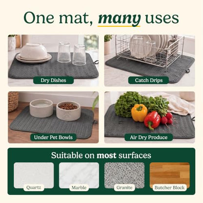 Cuisinart Dish Drying Mat for Kitchen Counter, 2-Pack XL 18"x24" - color: Geostripe Dark Gray