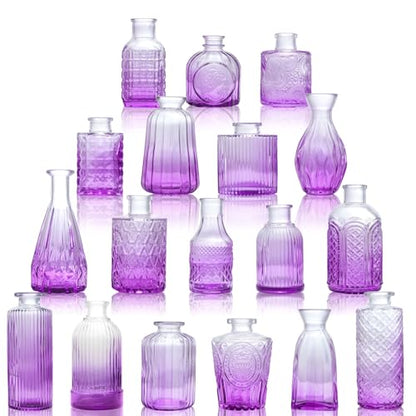 Petal Petite Small Purple Glass Bud Vase Set of 18 for Wedding Centerpieces - color: Purple