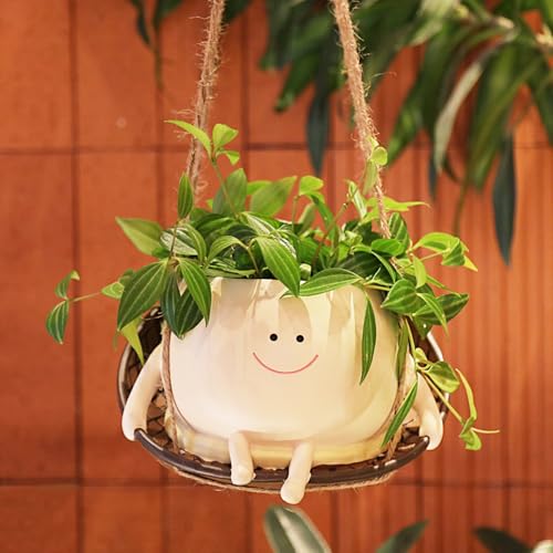 NINIPAPA Hanging Swing Chair Planter Pot Smile Face Plant Pot for Indoor Outdoor Plants Cute Head Flower Pots for Succulent String of Pearls Unique Gift on Mother's Day, Birthday, Christmas - Large - size: Large