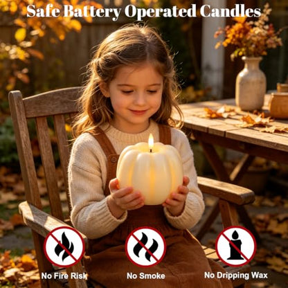 Wondise Fall Decorations Real Wax Pumpkin Candles with Remote Timer - color: 5-White
