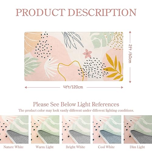 Lahome Washable Runner Rug for Hallway - 2x4 Non-Slip Throw Soft Bathroom Rug Runner Lightweight Pink Kitchen Mat, Boho Botanical Print Indoor Carpet Runner for Entrance Bedroom Laundry Living Room - color: Pink, size: 2' x 4' Runner