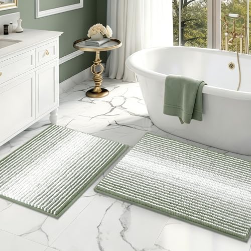 BSICPRO Bathroom Rugs Sets 2 Piece, Non Slip Bath Mats, Greyish Green - color: Greyish Green, size: 20" x 32" Plus 16" x 24"