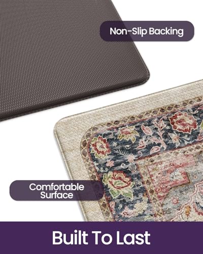 DEXI Kitchen Floor Mats Cushioned Anti Fatigue Runner Rug, 24x87 - color: Red/Beige, size: 87"L x 24"W x 0.4"Th