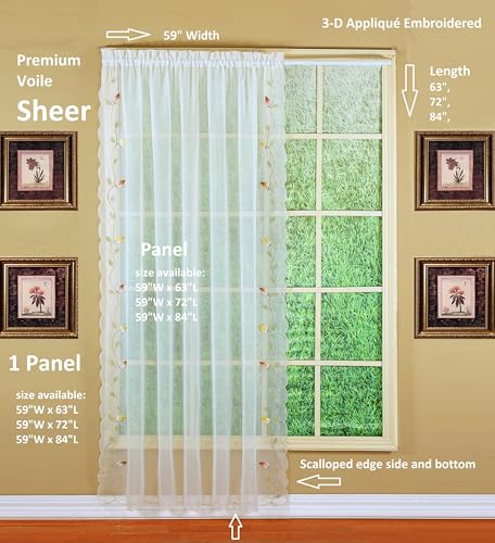Today's Curtain,Vineyard 3-D Appliqué,Panel 72", Ecru, 59" W x 72" L - color: Ecru, size: 59"W x 72"L (Pack of 1)