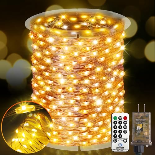 KNONEW 400FT 1200LED Outdoor Fairy Lights Plug in Warm White Xmas Decor - color: Warm White, size: 400FT 1200 LED Copper-colored wire