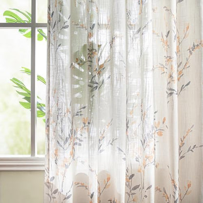 MYSKY HOME Floral Sheer Curtains 84 Inch Long Linen Blended 2 Panels Yellow - color: Yellow, size: 50"W x 84"L (Pack of 2)