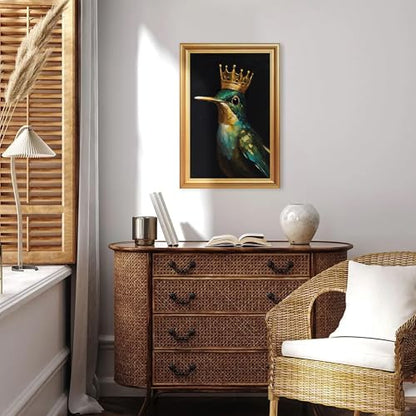 EJPFOGV Luxury Hummingbird with crown Framed Canvas Wall Art 16x24 inches - color: Crown, size: 24"L x 16"W