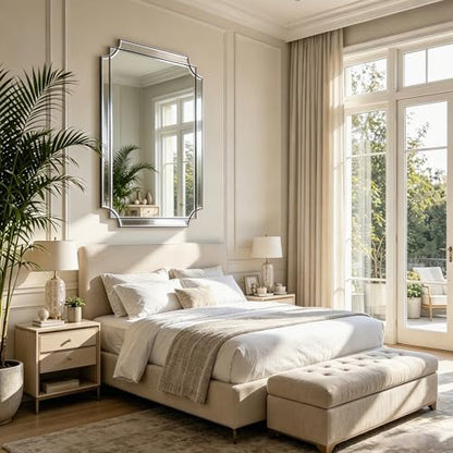 48"x31.6" Rectangle Beveled Mirror with Silver Geometric Frame - color: Silver, size: 48"L x 31.6"W