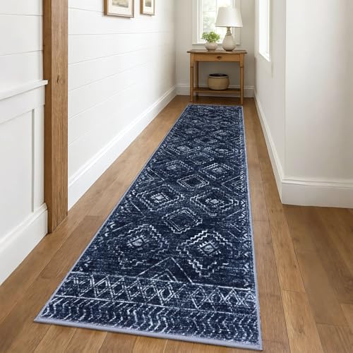 KILOCOCO Washable Runner Rug 3x10 Non Slip Runners for Hallway, Dark Blue - color: Dark Blue, size: 3' x 10' (Runner)