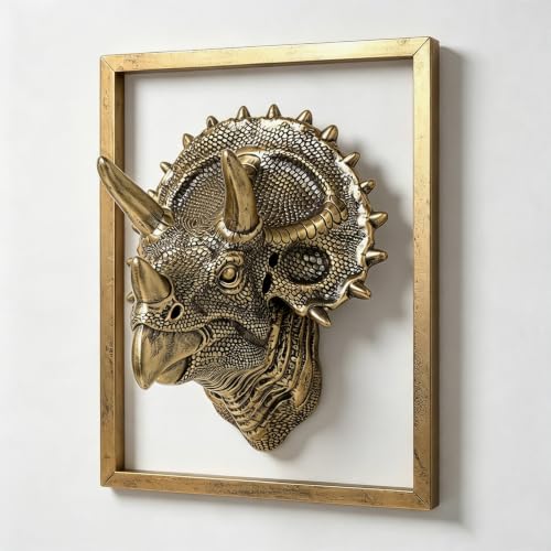 Exquisite Resin Animal Head Wall Sculpture Triceratops dinosaur (Gift Metal Frame) - Trike dinosaur Imitation Copper Vintage Decor for Living Room, Bedroom & Office | Decorative Wall Hanging Art ( Triceratops ) - color: Bronze Triceratops