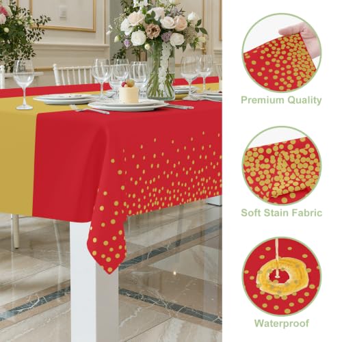 Smiry Disposable Rectangle Plastic 54 x 108 Inch Table Cloth 3 Pack - color: Gold and Red