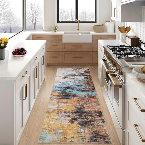 GarveeHome Machine Washable Runner Abstract Hallway Rugs 2x6 Yellow - color: Wind/Cloud, size: 2' x 6' (Rectangular)