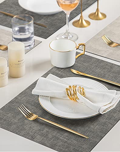 SUEH DESIGN Leather Placemats Table Mats Set of 6, Light Grey & Smoky Grey - color: A: Light Grey & Smoky Grey