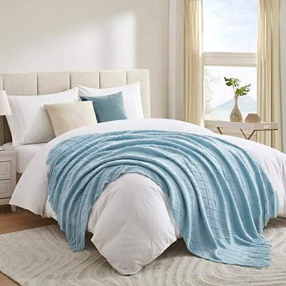Acrylic Knitted Throw Blanket, 50 x 60 Inches, Light Blue - color: Light Blue