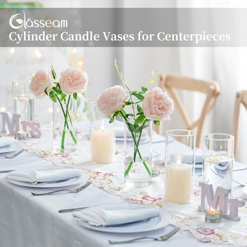 Glasseam Glass Cylinder Vase for Centerpiece, 12Pcs Small Clear Flower Vase - size: 8In