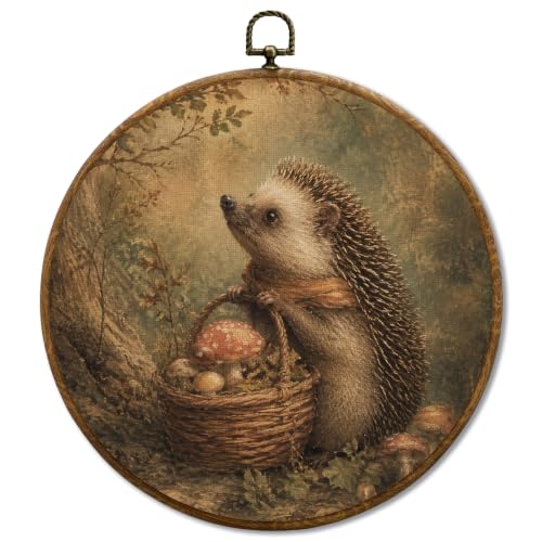 JUIOEIU Rustic Fall Forest Hedgehog Mushroom Round Wall Decor 998 - color: Badger