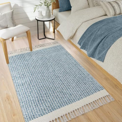 Lahome Boho Bathroom Rugs, 3x5 Washable Area Rug for Kitchen Bedroom Entry - color: Blue/Multi, size: 3' x 5' (Rectangular)