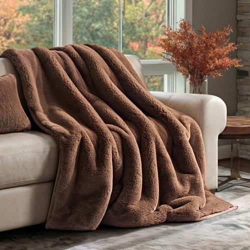EverGrace Faux Chinchilla Fur Throw Blanket, 50"x60", Chestnut Mink - color: Chestnut Mink, size: 50"x60"