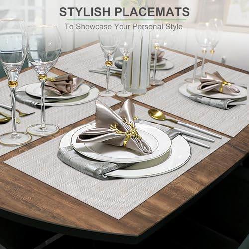 BETEAM Placemats Set of 4, Woven Place mats for Dining Table, Beige Grey - color: Beige Grey, size: 4 Pcs