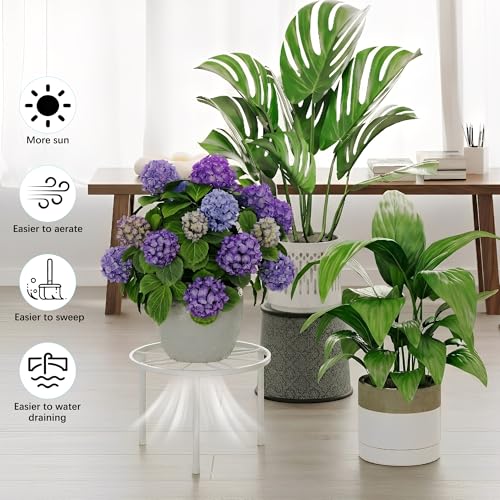 5 Pack White Metal Outdoor Plant Stands Plant Risers Patio(WhiteLeaf) - color: WhiteLeaf