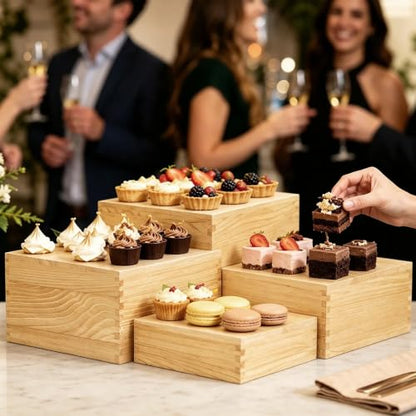 8 Pack Wooden Buffet Risers Cupcake Stand Buffet Display with Mini Signs - color: Beige, size: 8 Pcs