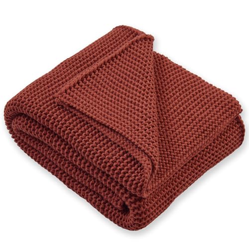 Rust Throw Blanket, Garter Knit, 50" x 60", Rustic Brick Red - color: Rust, size: 50"x60"