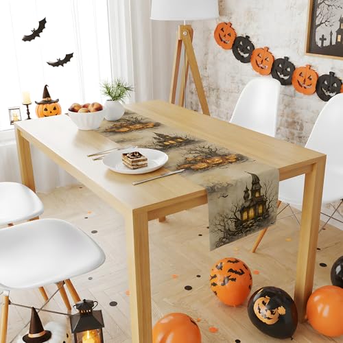 Halloween Party Decorations - Pumpkin Castle Table Runner - color: Halloween Castle
