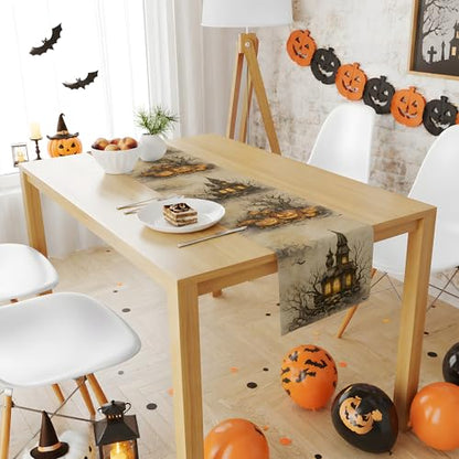 Halloween Party Decorations - Pumpkin Castle Table Runner - color: Halloween Castle