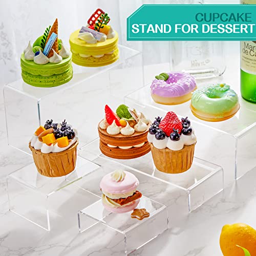 Tuanse 4 Set Acrylic Display Risers Clear Rectangular Display Stand Shelf