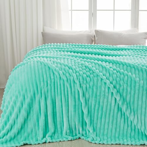 NEWCOSPLAY Fleece Ribbed Cozy Throw Blanket for Couch, Aqua, 50"x60" - color: Aqua Ribbed, size: Throw(50"x60")