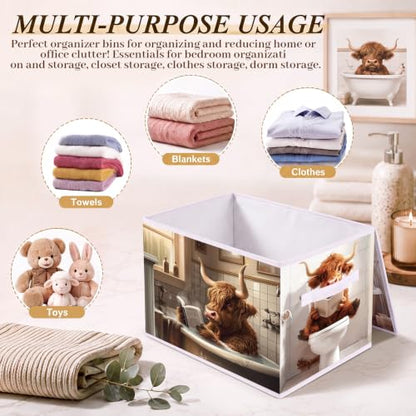 Briwooody Highland Cow Storage Bin with Lid and Carrying Handle - style: Bathroom Highland Cow