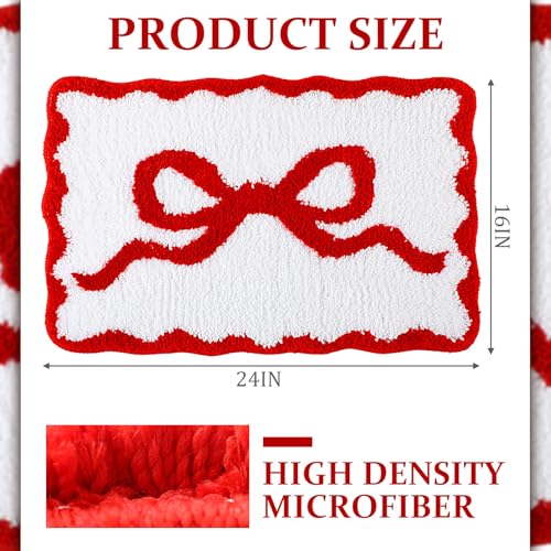 Tinideya Red Bow Bathroom Rug 16" x 24" Scalloped Bow Bath Mat - color: Red, size: 16" x 24" (Rectangular)