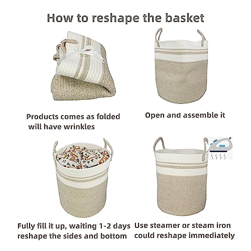 XUANGUO Cotton Rope Laundry Basket Hamper for Clothes Large Brown and White - color: brown and white, size: Regular